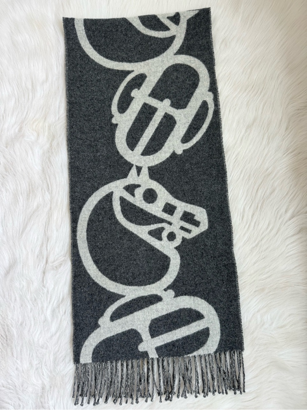 Hermes cashmere grey Boucles et Camails muffler scarf with box and full set - Picture 3 of 11